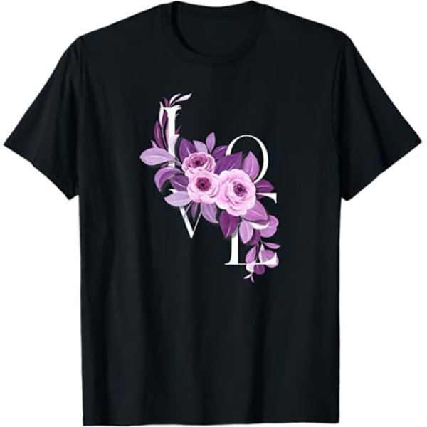 画像1: 愛と薔薇　LOVE flower　ROSE　紫 Tシャツ